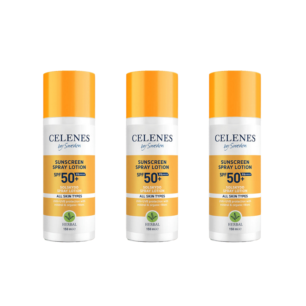 Celenes by Sweden Herbal Sunscreen Spray Lotion 50 Spf  150 ml / 5 fl oz -3 Pack