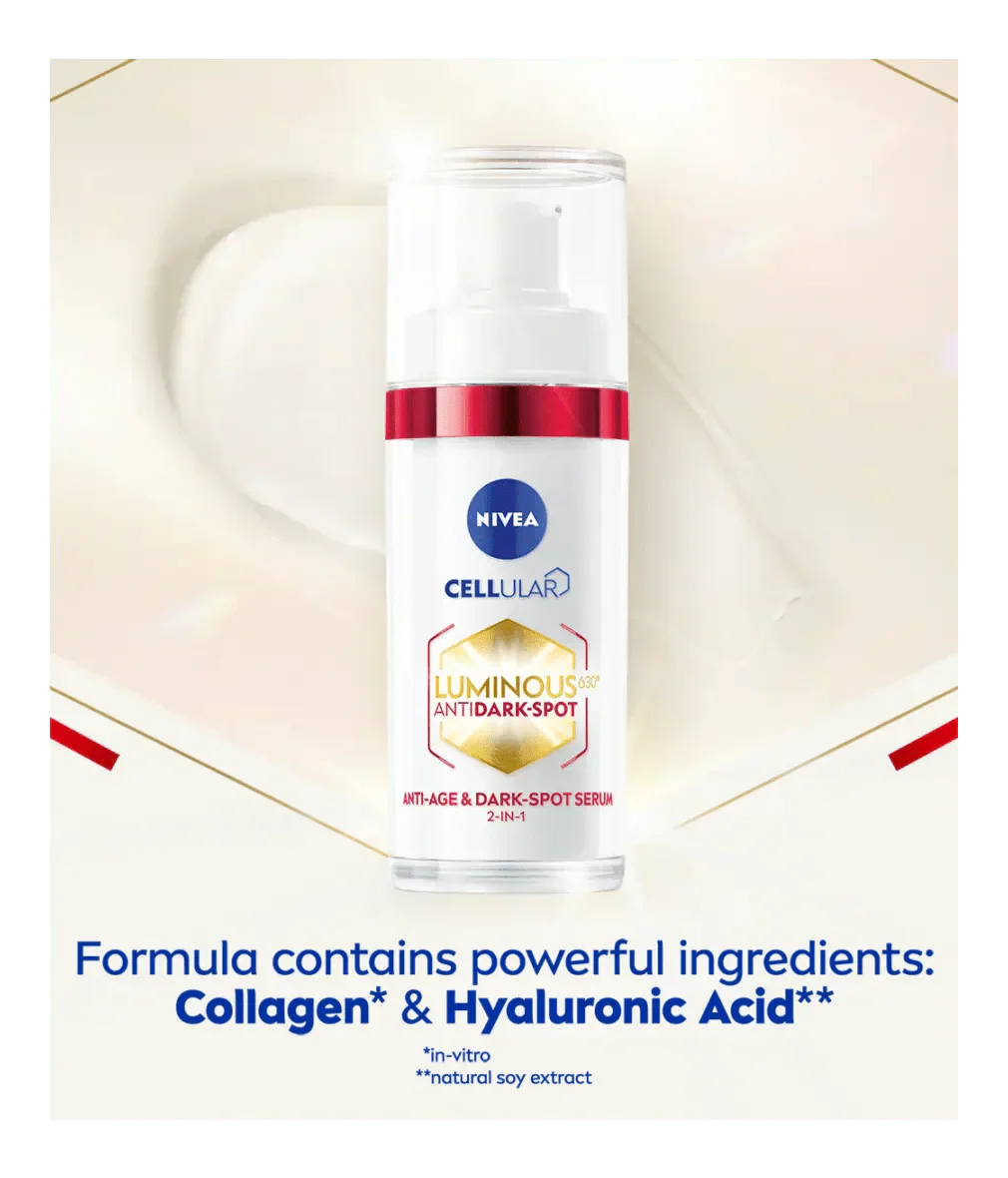 Nivea Luminous 630 Anti-Age & Dark Spot 2-in-1 Serum with Collagen Booster 30ml / 1 fl.oz - 3 Pack