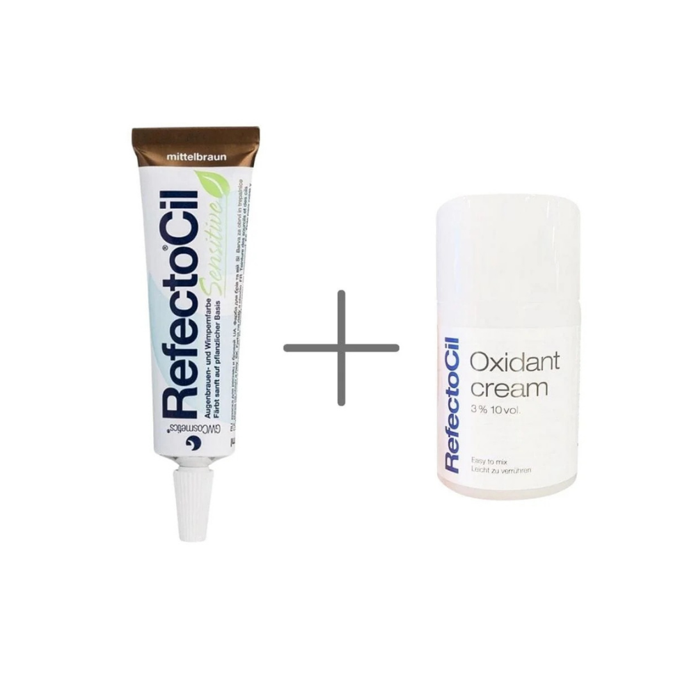 RefectoCil Sensitive Medium Brown Eyebrow and Eyelash Dye Medium Brown 15 ml + RefectoCil 3% 10 vol. Cream Oxidant 100 ml