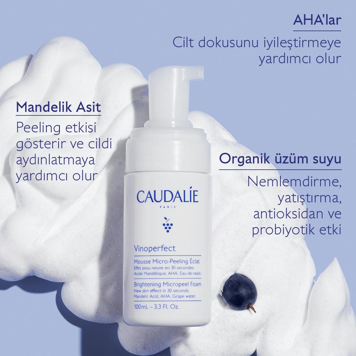 Caudalie Vinoperfect Işıltı Verici Mikro Peeling Temizleme Köpüğü 100 ml - Melori