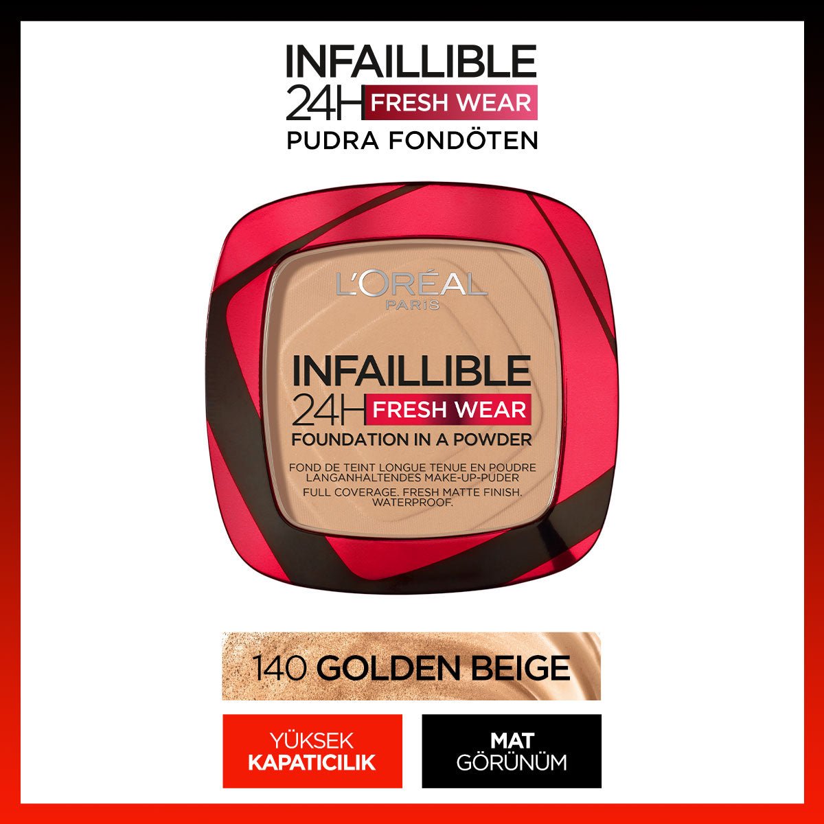 Loreal Paris Infaillible 24H Fresh Wear Pudra Fondöten 140 Golden Beige - Melori