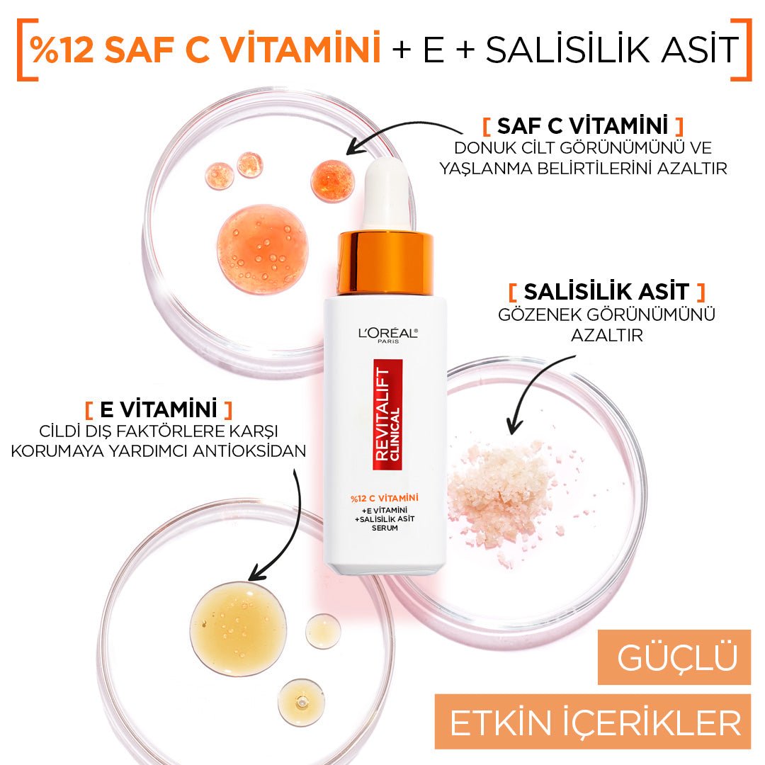 Loreal Paris Revitalift Clinical %12 Saf C Vitamini Aydınlatıcı, Ton Eşitleyici, Gözenek Karşıtı Serum 30 ml - Melori