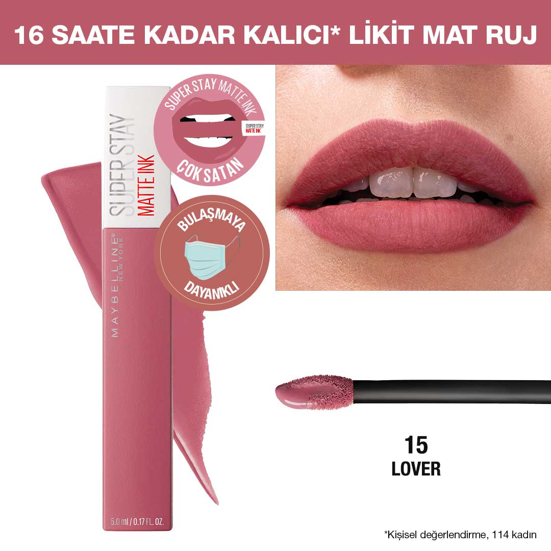 Maybelline New York Super Stay Matte Ink Likit Mat Ruj - 15 Lover - Pembe - Melori