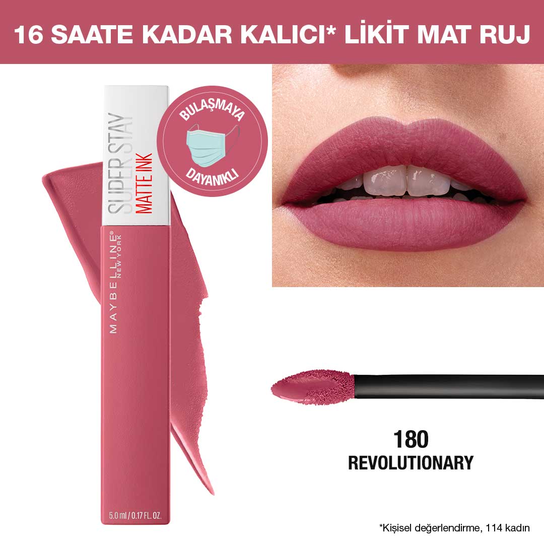 Maybelline New York Super Stay Matte Ink Likit Mat Ruj - 180 Revolutionary - Pembe - Melori