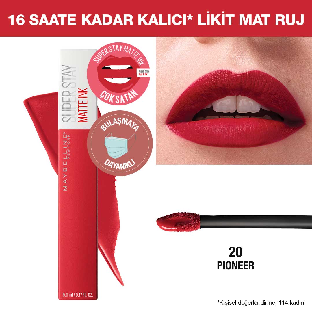 Maybelline New York Super Stay Matte Ink Likit Mat Ruj - 20 Pioneer Kırmızı - Melori