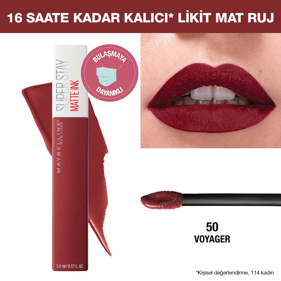 Maybelline New York Super Stay Matte Ink Likit Mat Ruj - 50 Voyager - Bordo - Melori