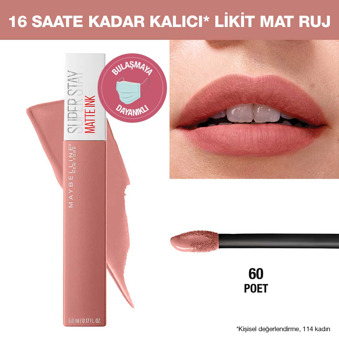 Maybelline New York Super Stay Matte Ink Likit Mat Ruj - 60 Poet - Nude - Melori