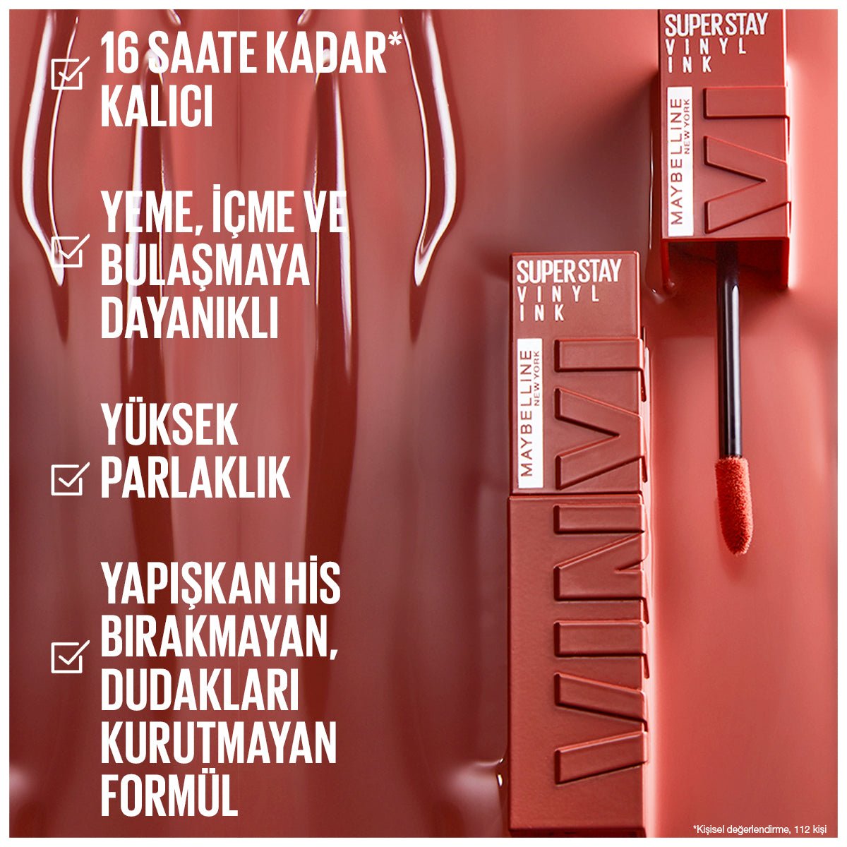 Maybelline New York Super Stay Vinyl Ink Uzun Süre Kalıcı Likit Parlak Ruj 130 Extra - Melori