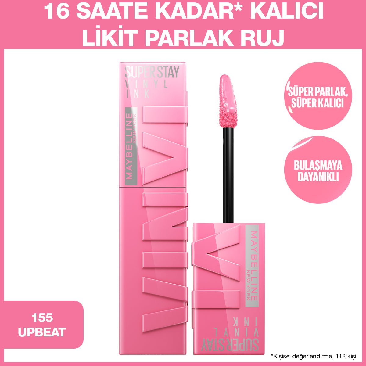 Maybelline New York Super Stay Vinyl Ink Uzun Süre Kalıcı Likit Parlak Ruj 155 Upbeat - Melori