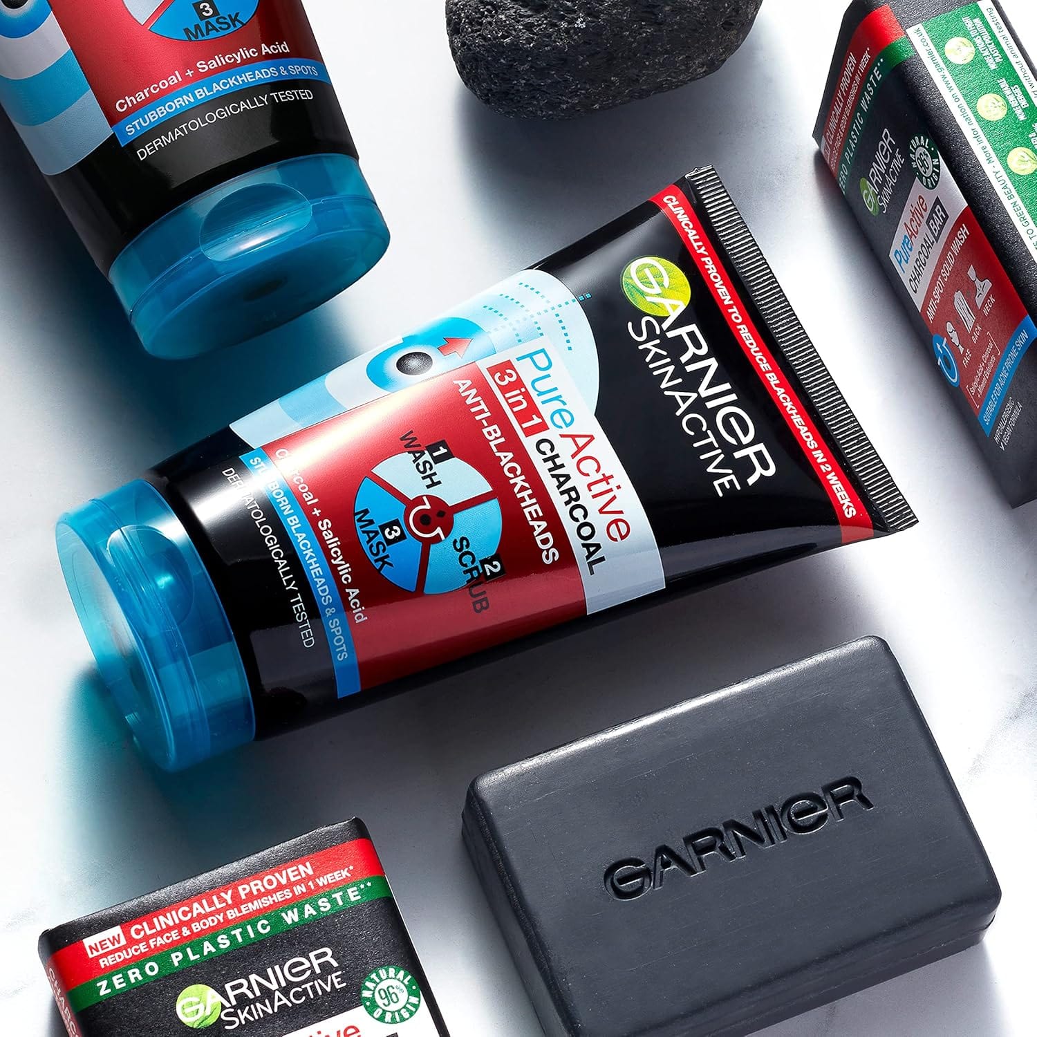 Garnier Pure Active Intensive 3in1 Charcoal Anti-Blackhead, Face Cleanser 150 ml 2 Pack