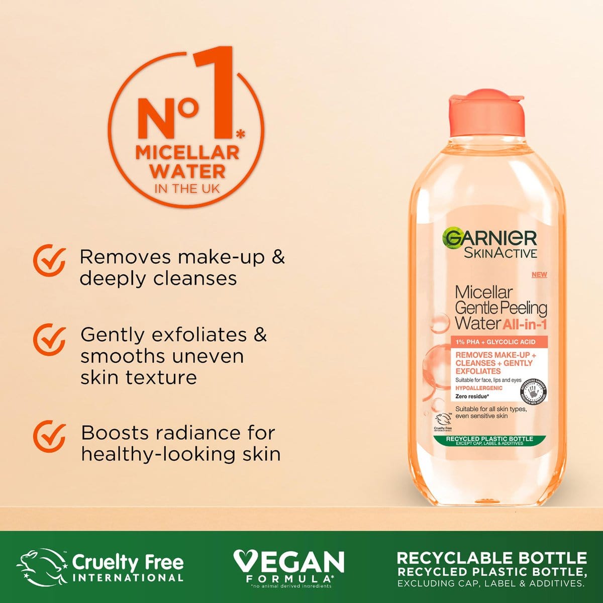 Garnier Skin Active Micellar Gentle Peeling Water Cleanse, Exfoliate &amp; Glow 400 ml / 13.5 fl oz