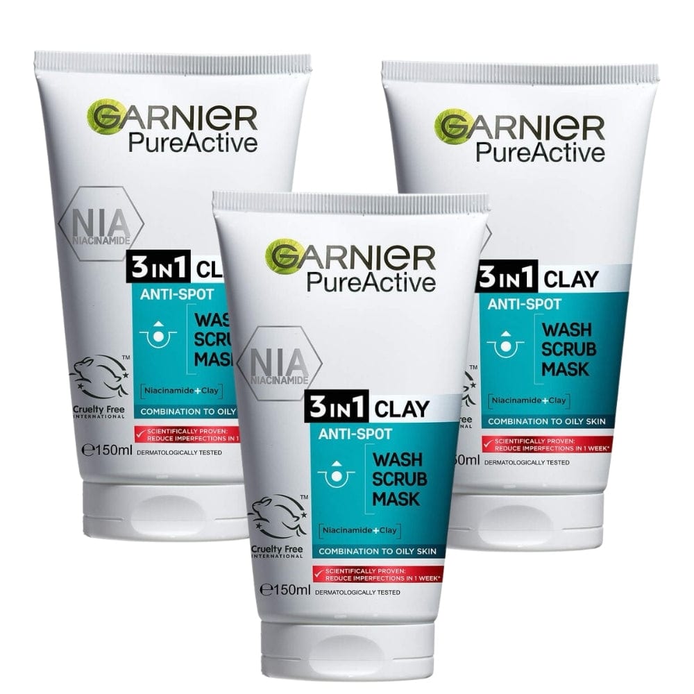 Garnier Skin Active Pure Active 3 in 1 Wash, Scrub &amp; Mask 150 ml 3 Pack
