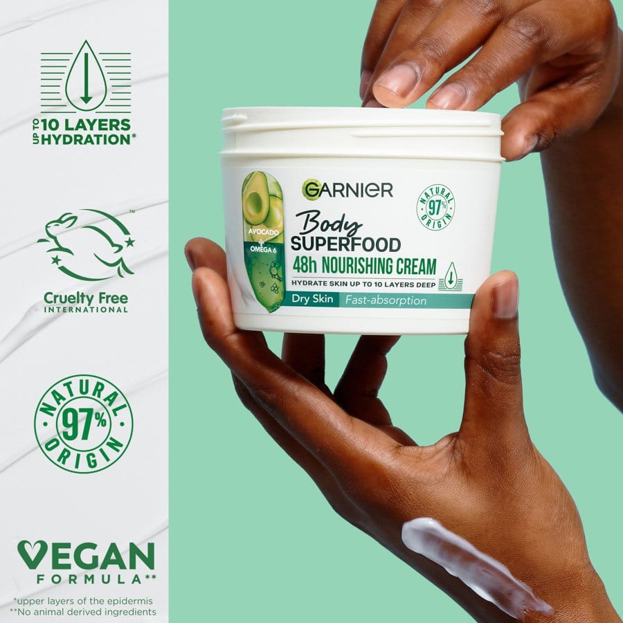 Garnier Superfood Avocado &amp; Omega 6 Superfood Nourishing Body Cream 380ml 2 Pack