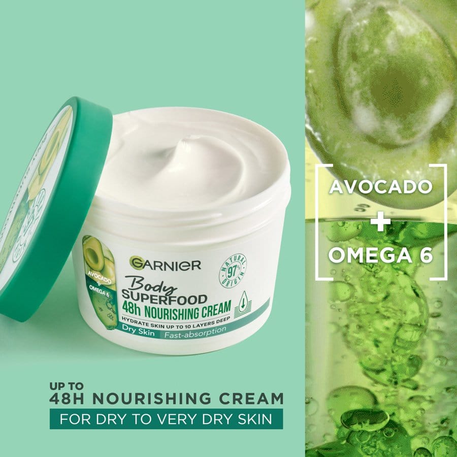 Garnier Superfood Avocado &amp; Omega 6 Superfood Nourishing Body Cream 380ml 2 Pack