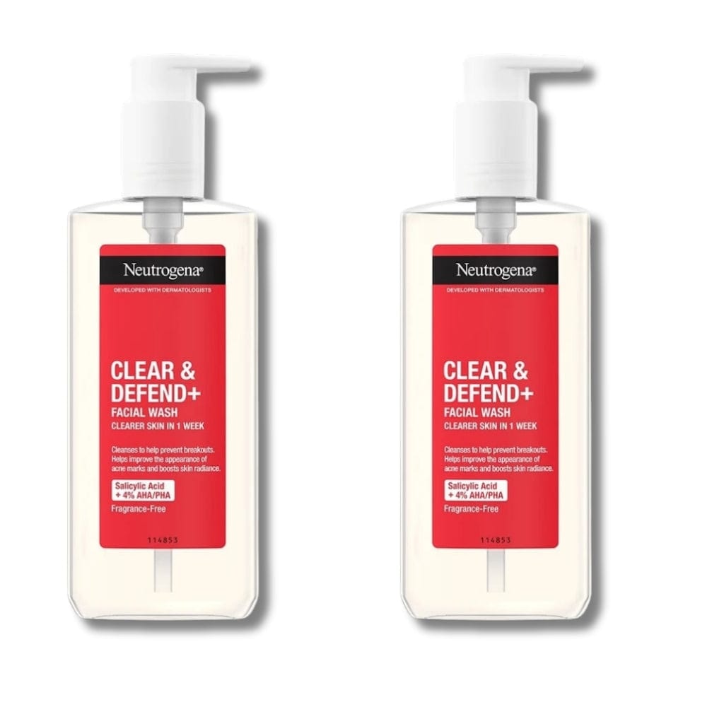 Neutrogena Clear &amp; Defend+ Facial Wash with AHA/BHA/PHA 200ml / 6.8 fl oz 2 Pack