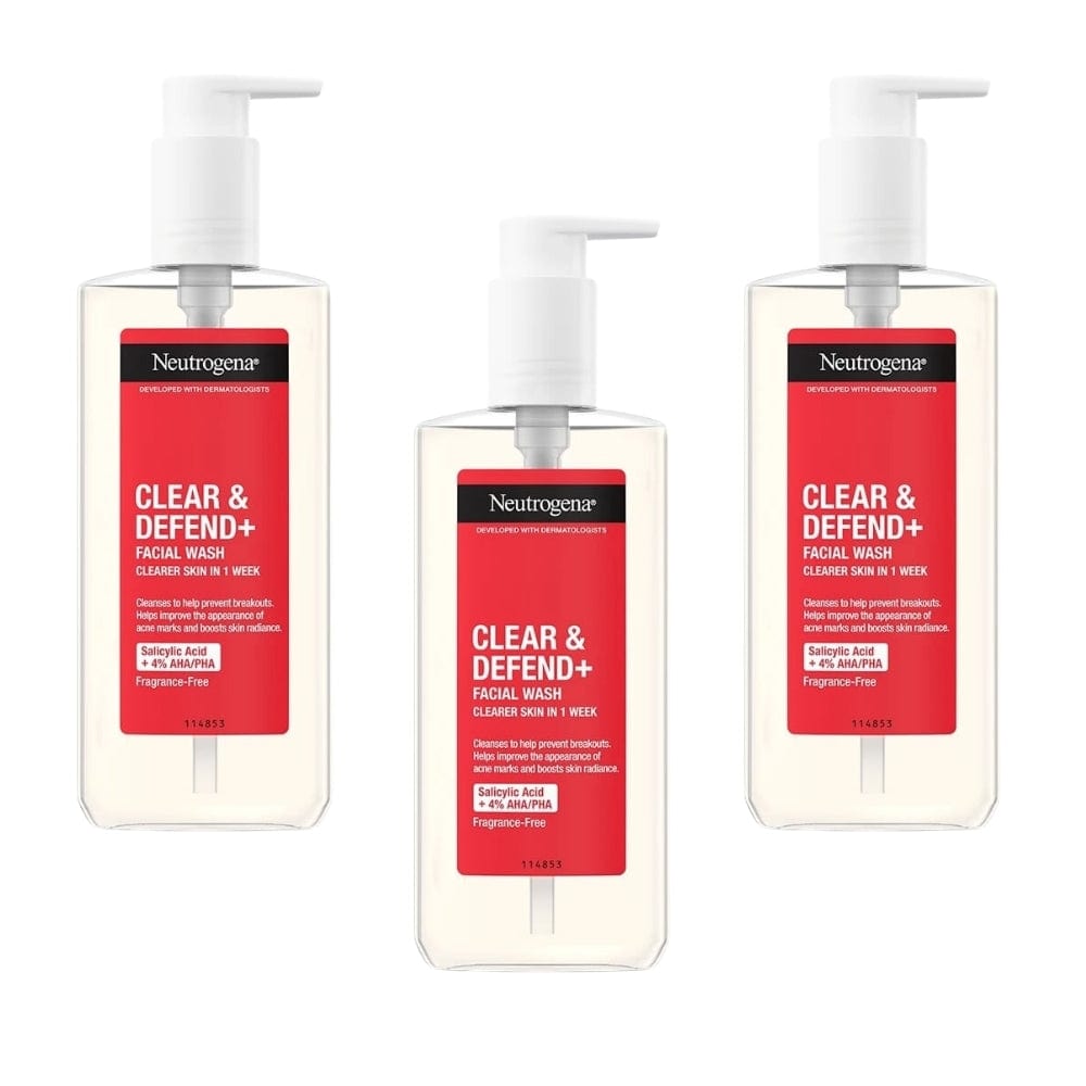 Neutrogena Clear &amp; Defend+ Facial Wash with AHA/BHA/PHA 200ml / 6.8 fl oz 3 Pack