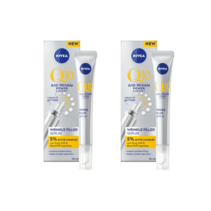 Nivea Q10 Anti-Wrinkle Power Wrinkle Filler Serum with Bioxifill Peptides 15ml / 0.5 fl oz - 2 Pack