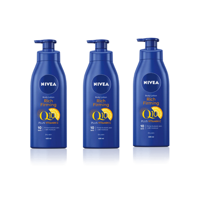 Nivea Q10 + Vitamin C Firming Body Lotion for Dry Skin 400ml / 13.5 fl oz - 3 Pack