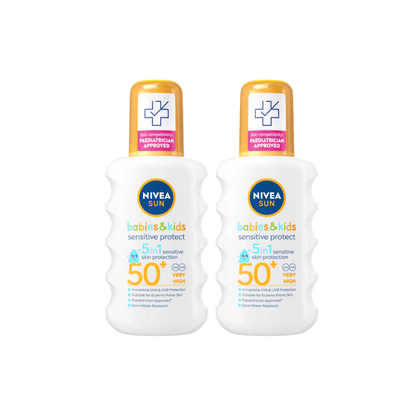 Nivea Sun Kids Sensitive Protect SPF 50+ Sun Lotion Spray 200ml / 6.8 fl.oz - 2 Pack
