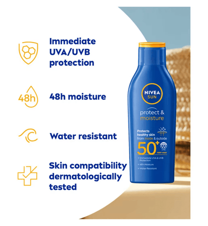 Nivea Sun Protect &amp; Moisture Sun Cream Lotion SPF50+ 200ml / 6.8 fl.oz - 2 Pack