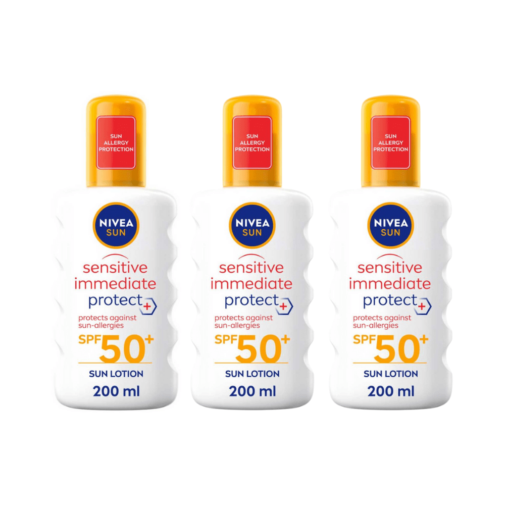 Nivea Sun Sensitive Immediate Protect Sun Cream Spray SPF50+ 200ml / 6.8 fl.oz - 3 Pack
