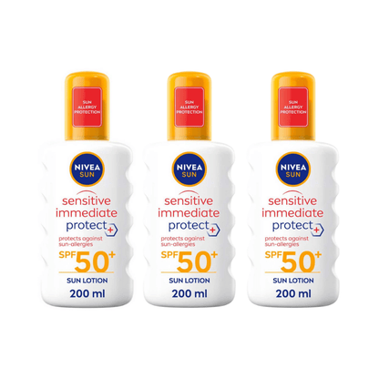 Nivea Sun Sensitive Immediate Protect Sun Cream Spray SPF50+ 200ml / 6.8 fl.oz - 3 Pack