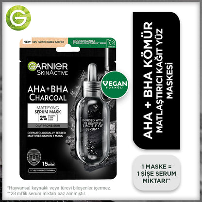 Garnier AHA + BHA Kömürlü Matlaştırıcı Kağıt Maske - Melori