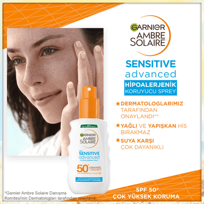 Garnier Ambre Solaire Sensitive Advanced Hipoalerjenik Güneş Koruyucu Sprey SPF50+ 150ML - Melori