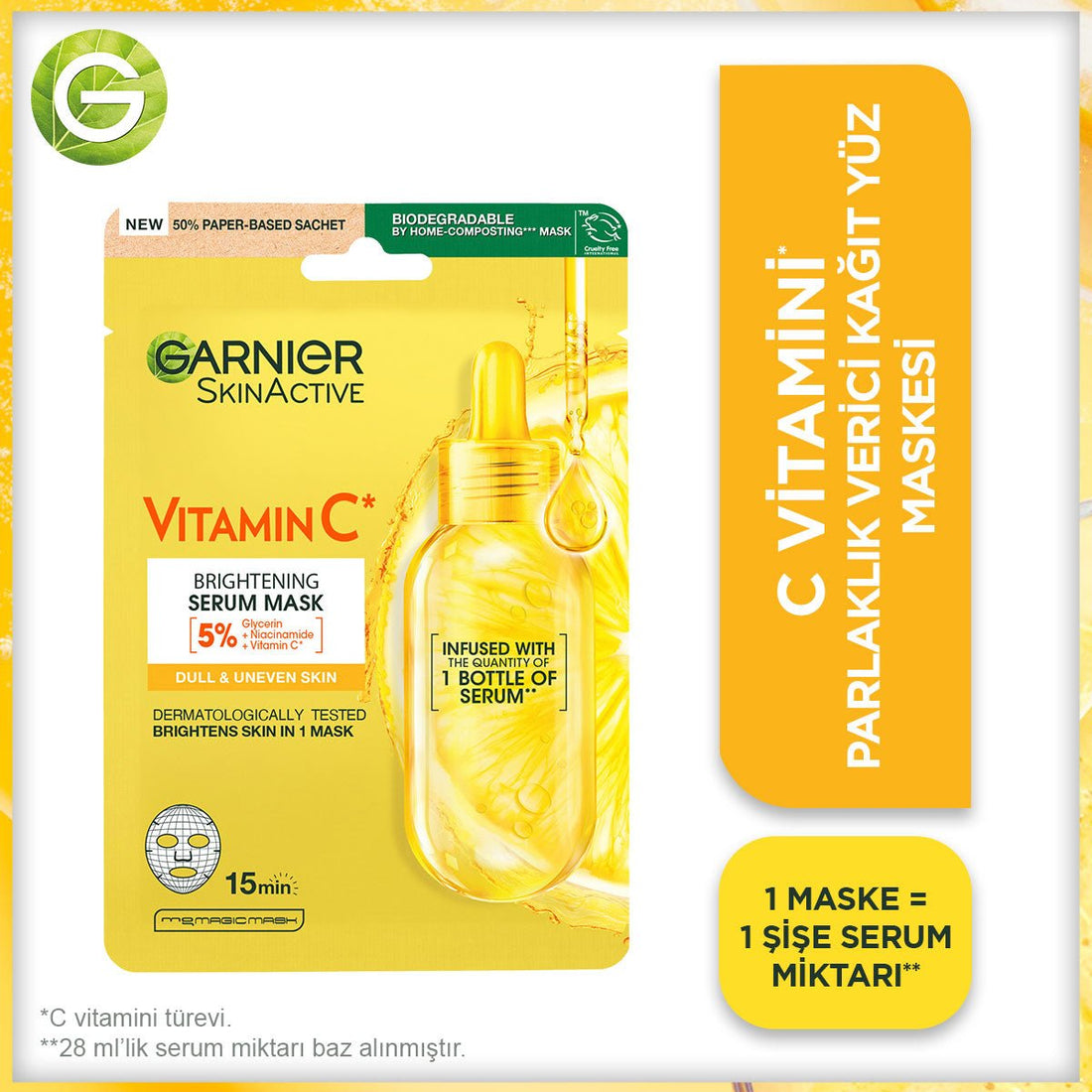 Garnier C Vitamini Parlaklık Verici Kağıt Yüz Maskesi - Melori