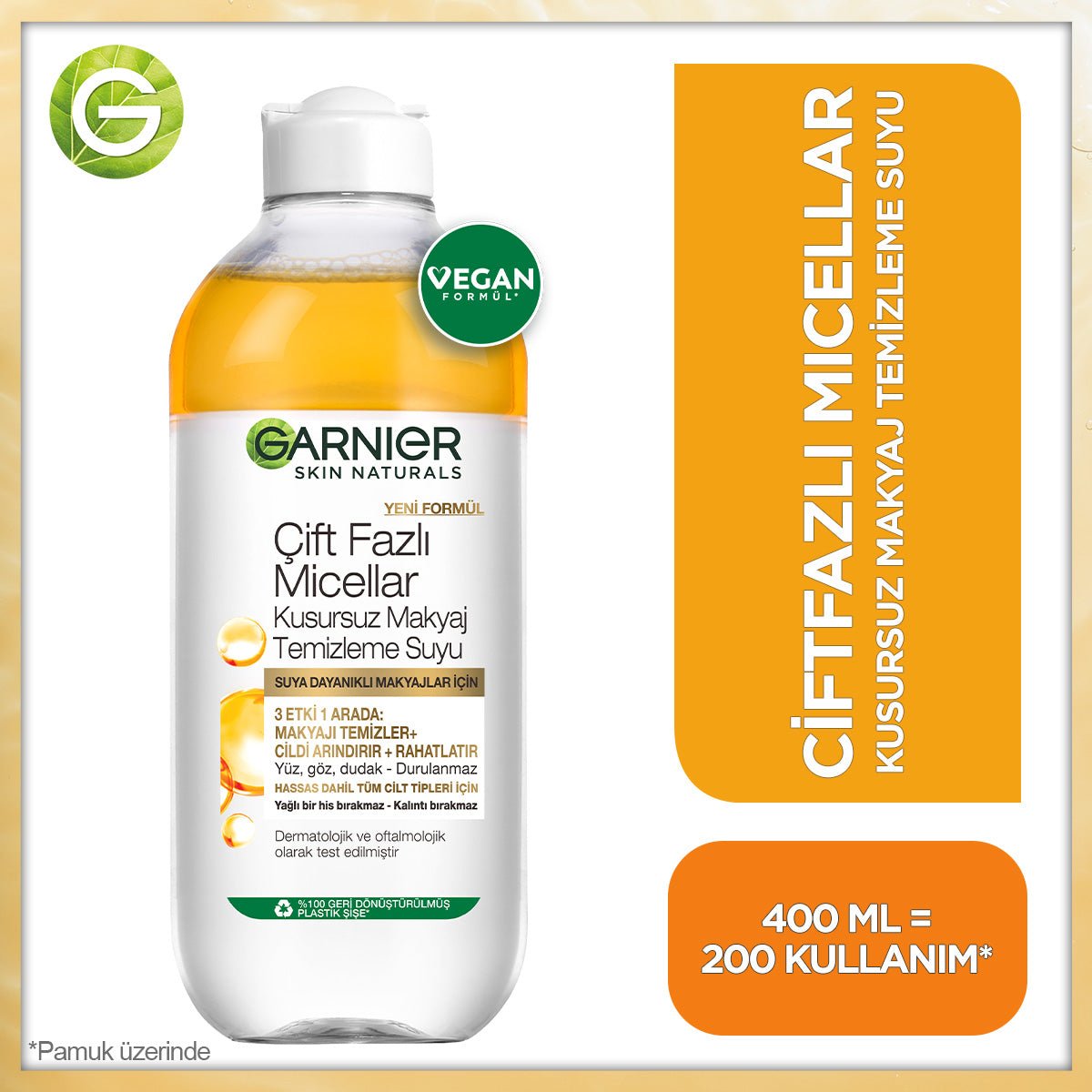 Garnier Çift Fazlı Micellar Kusursuz Makyaj Temizleme Suyu 400ML - Melori