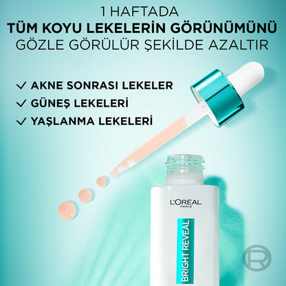 Loreal Paris Bright Reveal Sivilce, Güneş, Yaşlanma Lekelerinde Etkili Koyu Leke Karşıtı Serum 10%Niasinamid 30ml - Melori