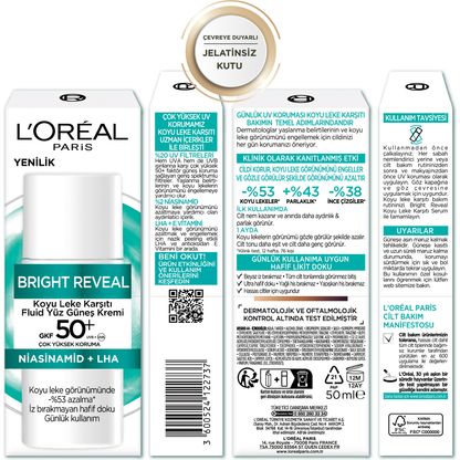 Loreal Paris Bright Reveal Spf 50+ Koyu Leke Karşıtı Fluid Günlük Yüz Güneş Kremi 50ml - Melori