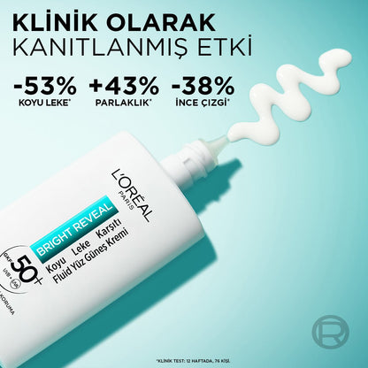 Loreal Paris Bright Reveal Spf 50+ Koyu Leke Karşıtı Fluid Günlük Yüz Güneş Kremi 50ml - Melori