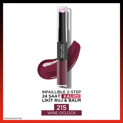 Loreal Paris Infaillible 2 - Step 24 Saat Kalıcı Likit Ruj &amp; Balm - 215 Wine Oclock - Melori