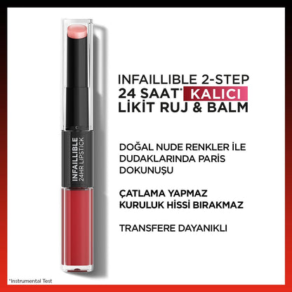 Loreal Paris Infaillible 2 - Step 24 Saat Kalıcı Likit Ruj &amp; Balm - 501 Timeless Red - Melori