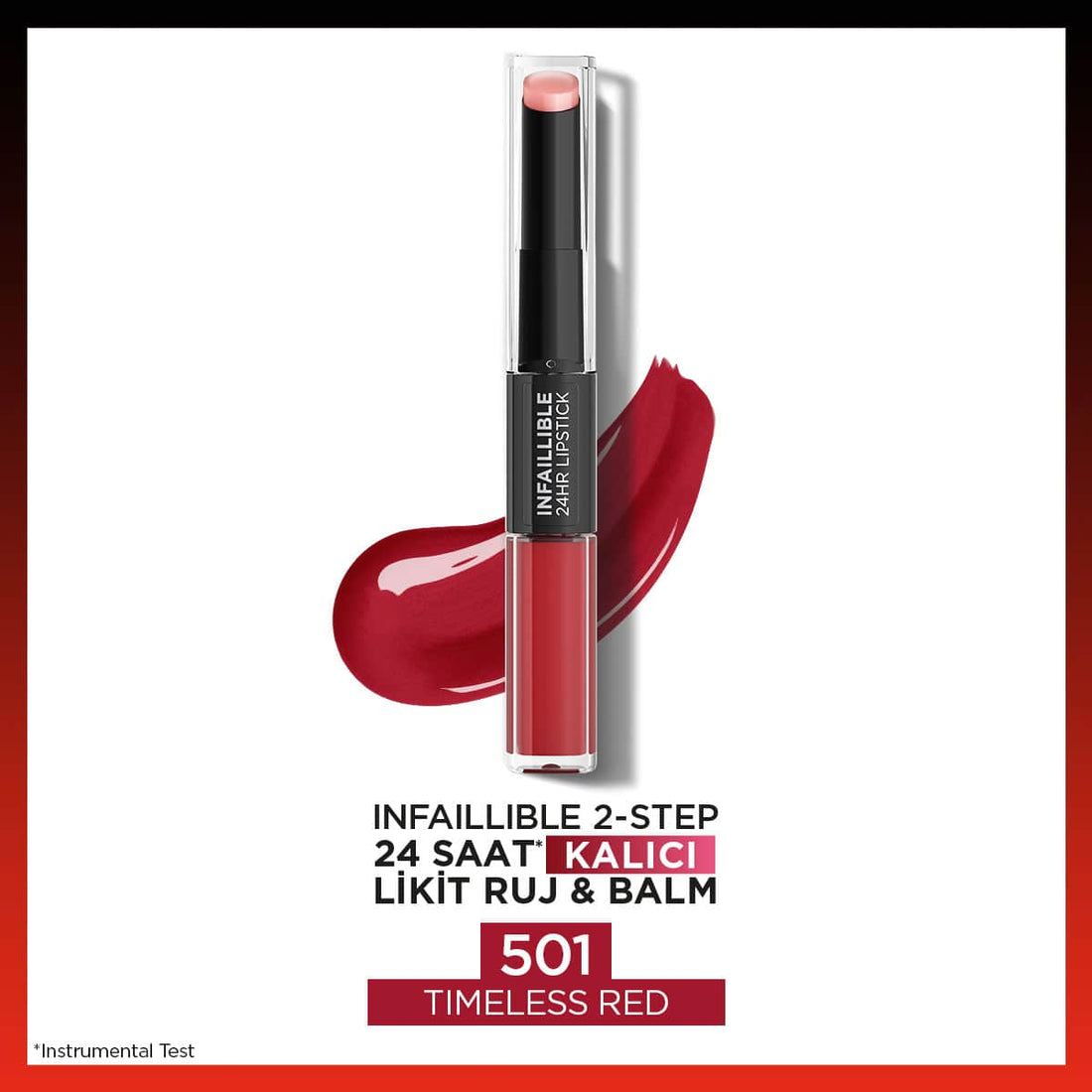 Loreal Paris Infaillible 2 - Step 24 Saat Kalıcı Likit Ruj &amp; Balm - 501 Timeless Red - Melori