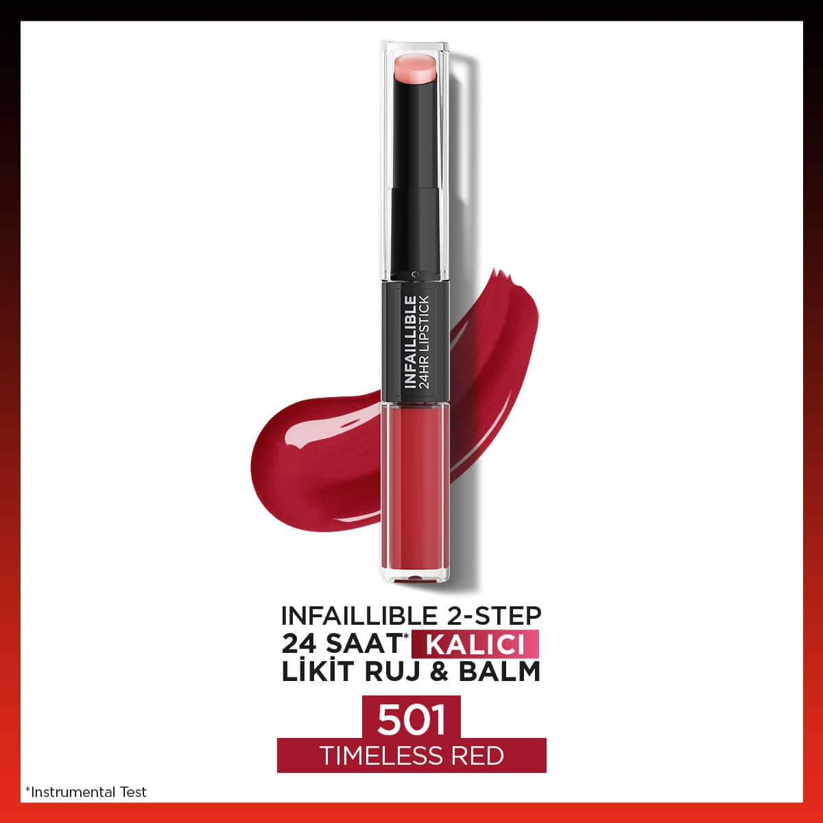 Loreal Paris Infaillible 2 - Step 24 Saat Kalıcı Likit Ruj &amp; Balm - 501 Timeless Red - Melori