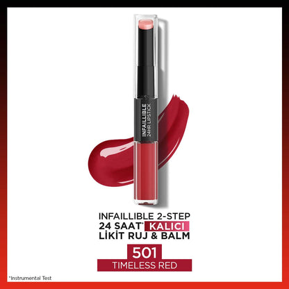 Loreal Paris Infaillible 2 - Step 24 Saat Kalıcı Likit Ruj &amp; Balm - 501 Timeless Red - Melori