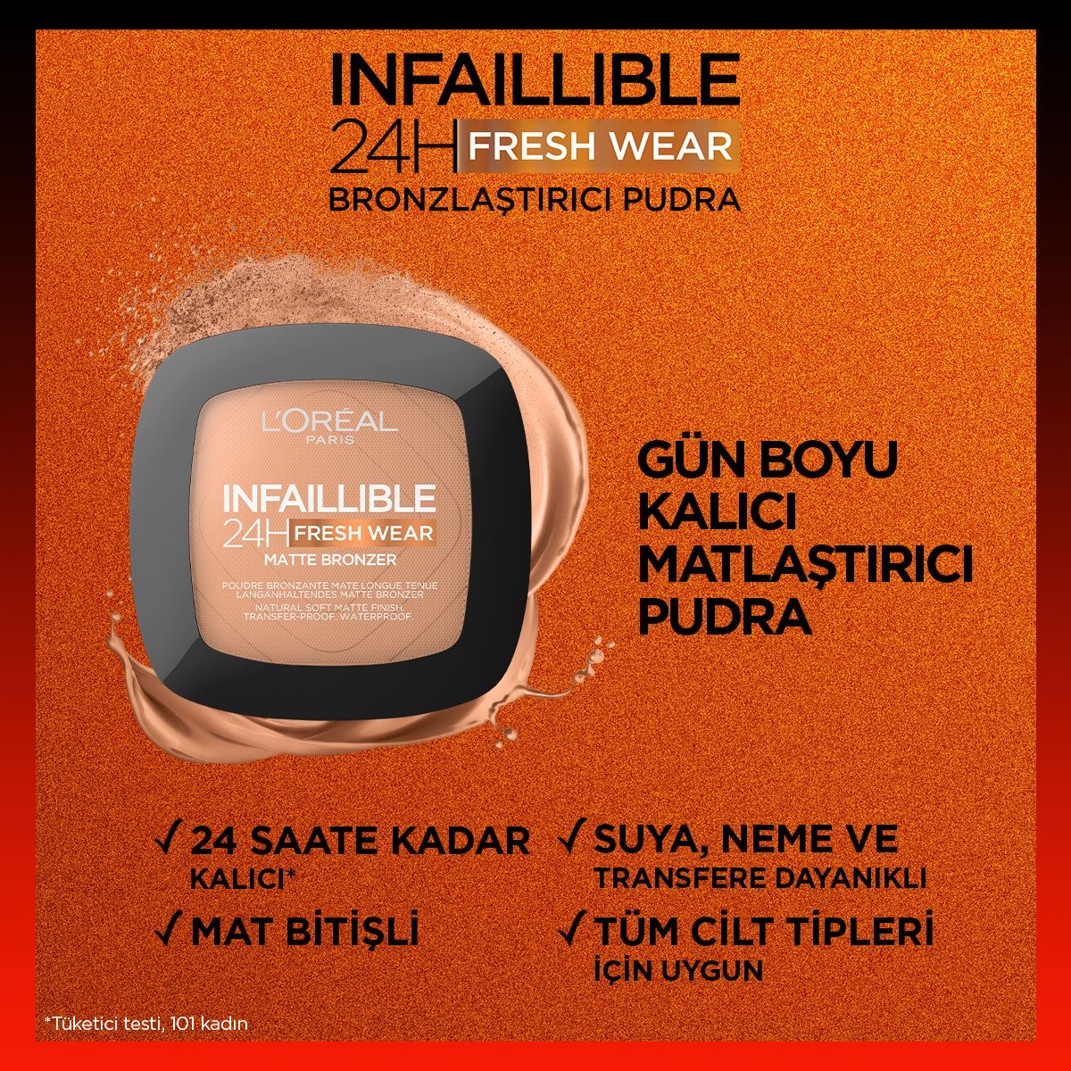 Loreal Paris Infaillible 24H Fresh Wear Bronzlaştırıcı Pudra - 300 Light Medium - Melori