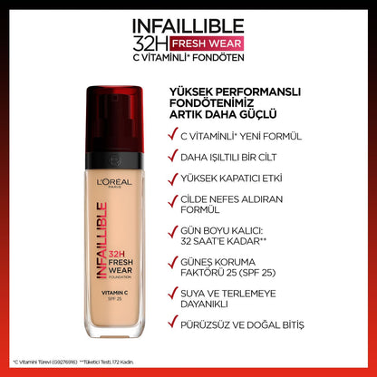 Loreal Paris Infaillible 32H Fresh Wear C Vitaminli Fondöten - 120 Golden Vanilla - Melori