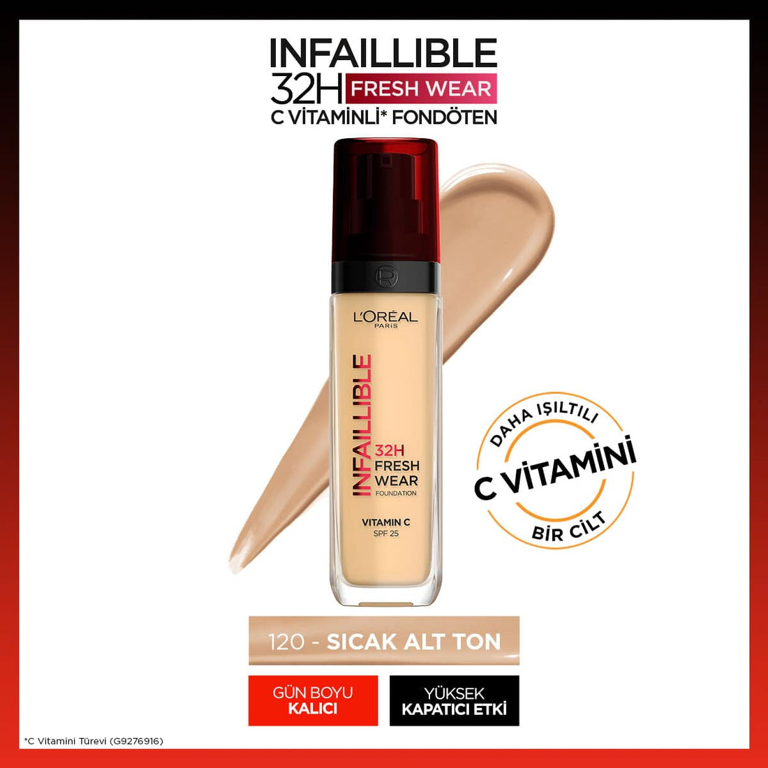 Loreal Paris Infaillible 32H Fresh Wear C Vitaminli Fondöten - 120 Golden Vanilla - Melori