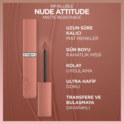 Loreal Paris Infaillible Matte Resistance Likit Mat Ruj - 625 Summer Flying - Melori