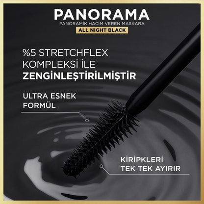 Loreal Paris Panorama Hacim Veren Maskara All Night Black - Siyah - Melori