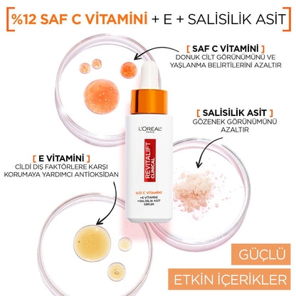 Loreal Paris Revitalift Clinical %12 Saf C Vitamini Aydınlatıcı, Ton Eşitleyici, Gözenek Karşıtı Serum 30 ml - Melori
