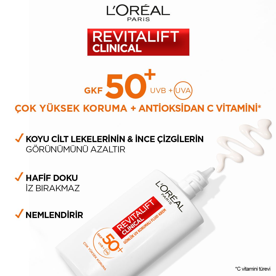 Loreal Paris Revitalift Clinical SPF 50+ Günlük Yüksek UV Korumalı Yüz Güneş Kremi 50ml - Melori