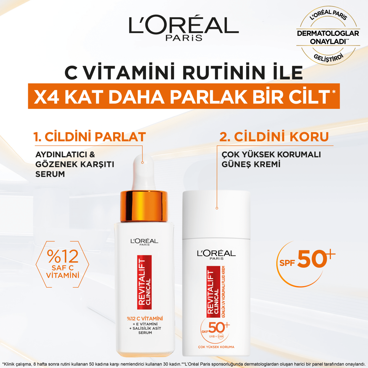 Loreal Paris Revitalift Clinical SPF 50+ Günlük Yüksek UV Korumalı Yüz Güneş Kremi 50ml - Melori