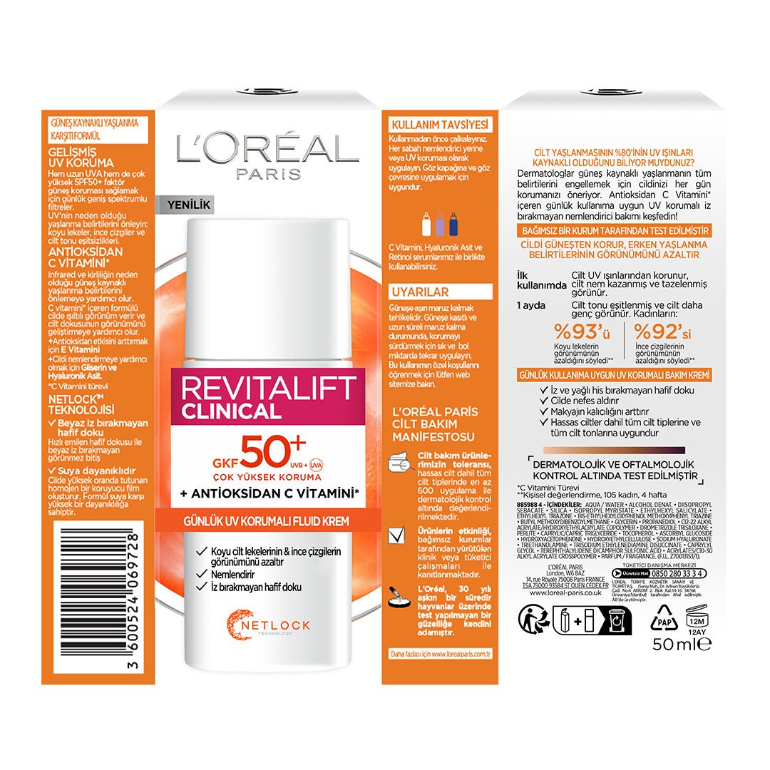 Loreal Paris Revitalift Clinical SPF 50+ Günlük Yüksek UV Korumalı Yüz Güneş Kremi 50ml - Melori