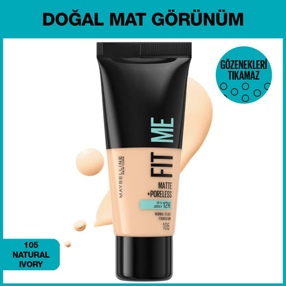 Maybelline New York Fit Me Matte+Poreless Fondöten - 105 Natural Ivory - Melori