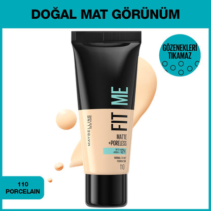 Maybelline New York Fit Me Matte+Poreless Fondöten - 110 Porcelain - Melori