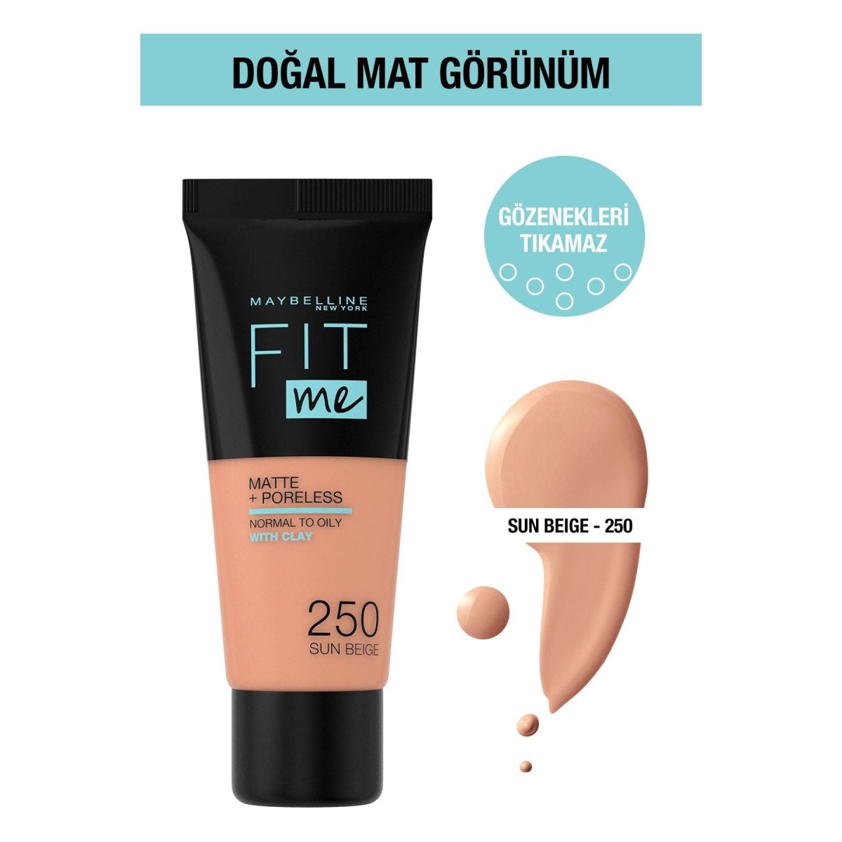 Maybelline New York Fit Me Matte+Poreless Fondöten - 250 Sun Beige - Melori